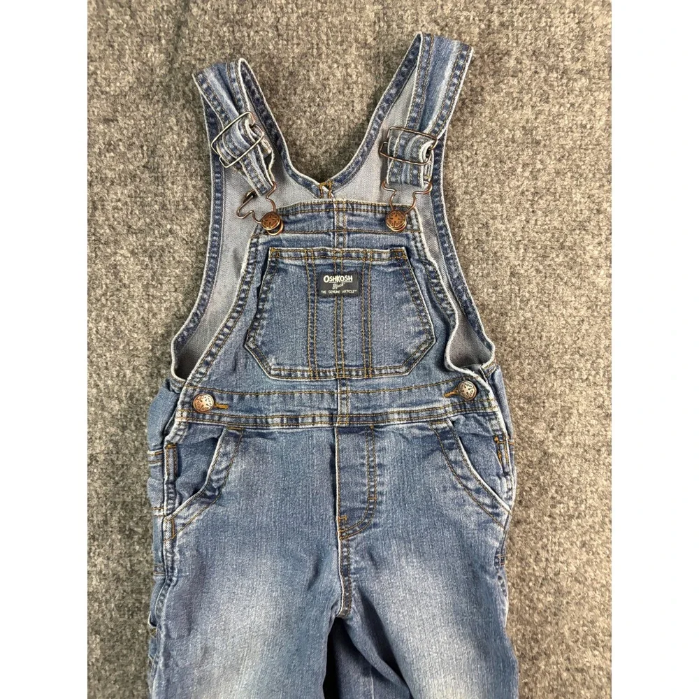 OshKosh B'gosh Toddler Denim Overalls 3T Blue Adjustable Strap Carpenter Style